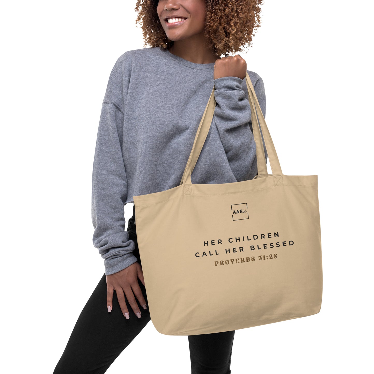 Proverbs 31:28 Tote (Beige)